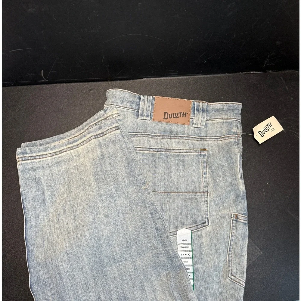 Duluth Trading Co Selvedge Double Flex Jeans Mens 46x30 Light Wash Standard Fit